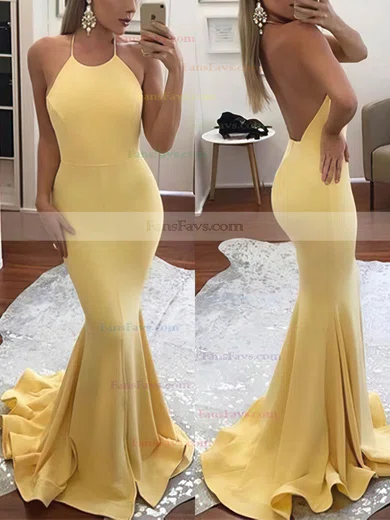 Trumpet/Mermaid Halter Jersey Sweep Train Prom Dresses #Favs020104609