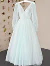 A-line V-neck Tulle Tea-length Homecoming Dresses With Buttons #Favs020111479