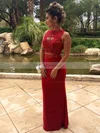 Sheath/Column Scoop Neck Chiffon Floor-length Beading Prom Dresses #Favs020103260
