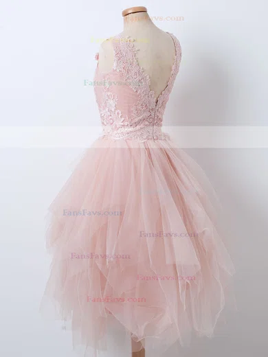 A-line V-neck Lace Tulle Knee-length Homecoming Dresses With Appliques Lace #Favs020111487