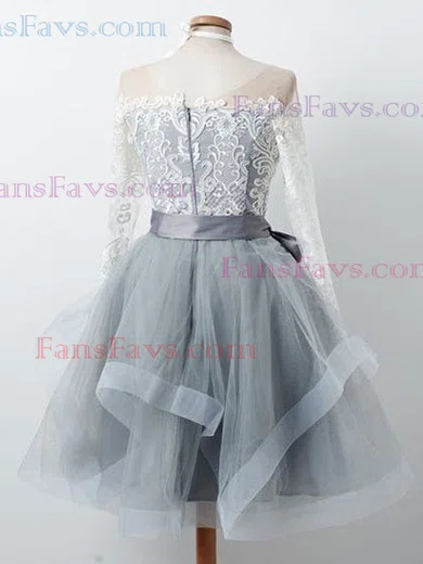 A-line Scoop Neck Tulle Lace Knee-length Homecoming Dresses With Bow #Favs020111488