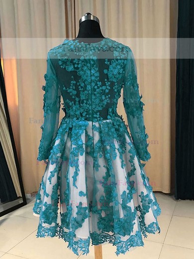 A-line Scoop Neck Tulle Lace Knee-length Homecoming Dresses With Appliques Lace #Favs020111490