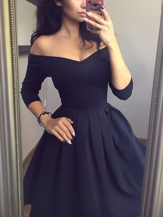 A-line Off-the-shoulder Stretch Crepe Knee-length Homecoming Dresses #Favs020111497