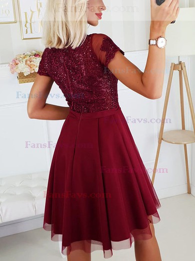 A-line V-neck Tulle Silk-like Satin Short/Mini Homecoming Dresses With Beading #Favs020111501