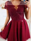 A-line V-neck Tulle Silk-like Satin Short/Mini Homecoming Dresses With Beading #Favs020111501