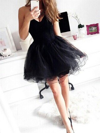 A-line V-neck Tulle Short/Mini Homecoming Dresses #Favs020111507