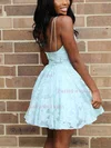 A-line V-neck Lace Tulle Short/Mini Homecoming Dresses With Appliques Lace #Favs020111515