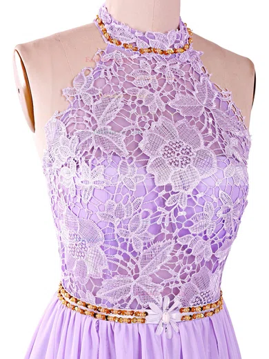 A-line Halter Lace Chiffon Sweep Train Beading Prom Dresses #Favs020103615