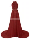 A-line Halter Lace Chiffon Sweep Train Beading Prom Dresses #Favs020103615