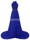 A-line Halter Lace Chiffon Sweep Train Beading Prom Dresses #Favs020103615