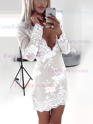 Sheath/Column V-neck Lace Tulle Short/Mini Homecoming Dresses With Appliques Lace #Favs020111520