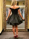 A-line Off-the-shoulder Tulle Short/Mini Homecoming Dresses With Beading #Favs020111524