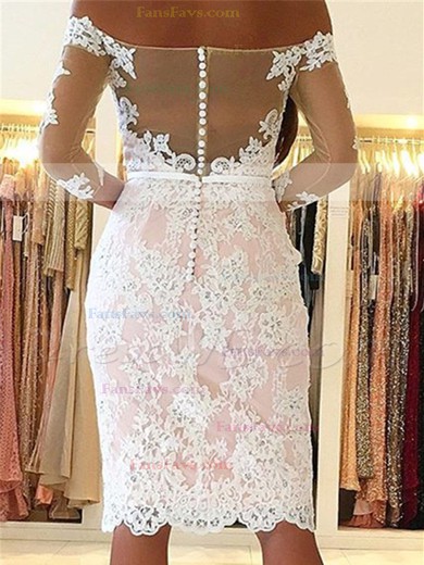 Sheath/Column Off-the-shoulder Lace Tulle Knee-length Homecoming Dresses With Appliques Lace #Favs020111527