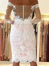Sheath/Column Off-the-shoulder Lace Tulle Knee-length Homecoming Dresses With Appliques Lace #Favs020111527