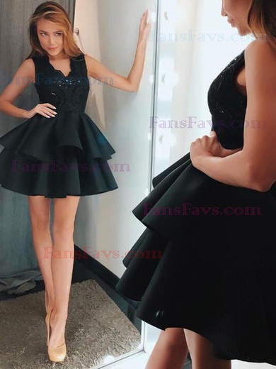 A-line V-neck Lace Stretch Crepe Short/Mini Homecoming Dresses With Appliques Lace #Favs020111530