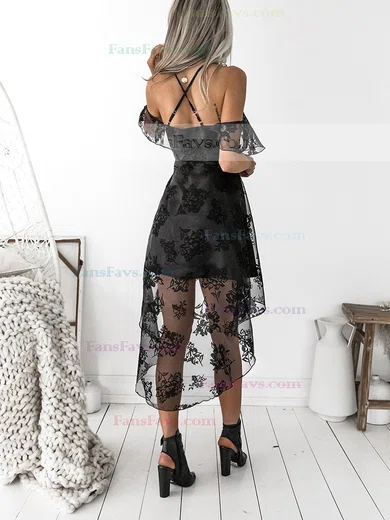 A-line V-neck Tulle Lace Asymmetrical Homecoming Dresses With Appliques Lace #Favs020111531