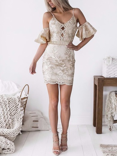 Sheath/Column V-neck Lace Short/Mini Homecoming Dresses #Favs020111532