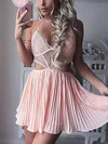 A-line V-neck Chiffon Short/Mini Homecoming Dresses With Lace #Favs020111533
