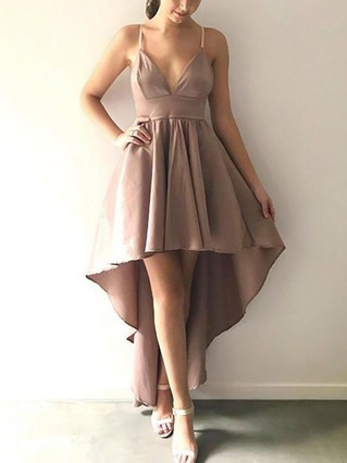 A-line V-neck Silk-like Satin Asymmetrical Homecoming Dresses #Favs020111537
