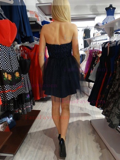 A-line Strapless Lace Tulle Knee-length Homecoming Dresses With Appliques Lace #Favs020111540