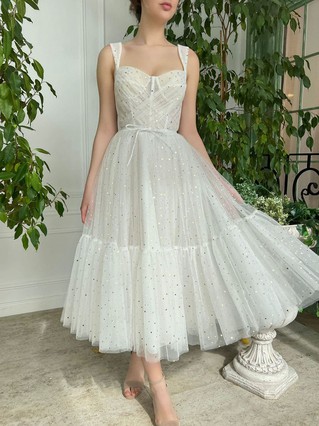 A-line Sweetheart Tulle Tea-length Homecoming Dresses With Pockets #Favs020111543
