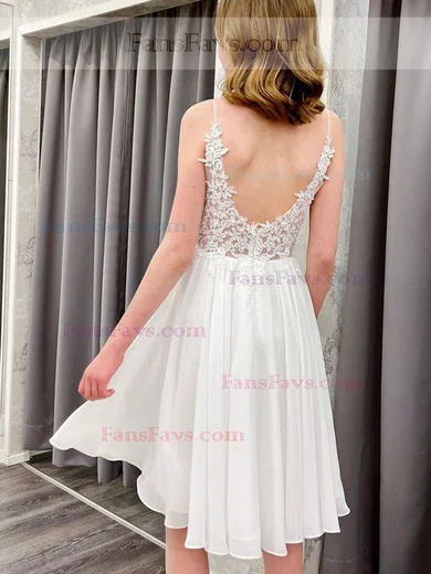 A-line V-neck Chiffon Knee-length Homecoming Dresses With Appliques Lace #Favs020111546