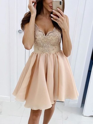 A-line V-neck Chiffon Short/Mini Homecoming Dresses With Lace #Favs020111556 A-line V-neck Chiffon Short/Mini Homecoming Dresses With Lace #Favs020111556