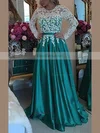 A-line Scoop Neck Lace Satin Floor-length Appliques Lace Prom Dresses #Favs020103719