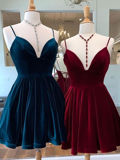 A-line V-neck Velvet Short/Mini Homecoming Dresses #Favs020111557