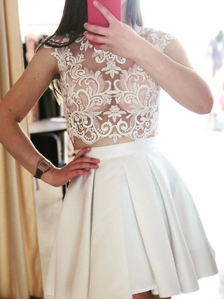 A-line Scoop Neck Satin Short/Mini Homecoming Dresses With Lace #Favs020111559