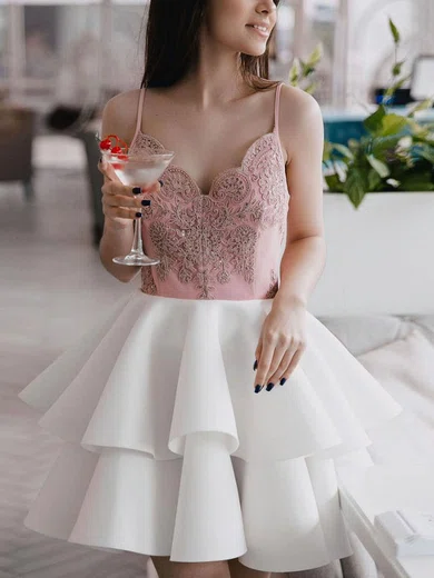 A-line V-neck Stretch Crepe Short/Mini Homecoming Dresses With Lace #Favs020111561