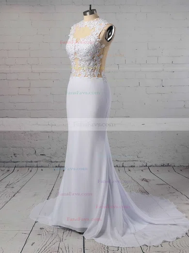 Trumpet/Mermaid Scoop Neck Chiffon Sweep Train Appliques Lace Prom Dresses #Favs020103724