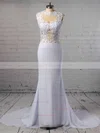 Trumpet/Mermaid Scoop Neck Chiffon Sweep Train Appliques Lace Prom Dresses #Favs020103724