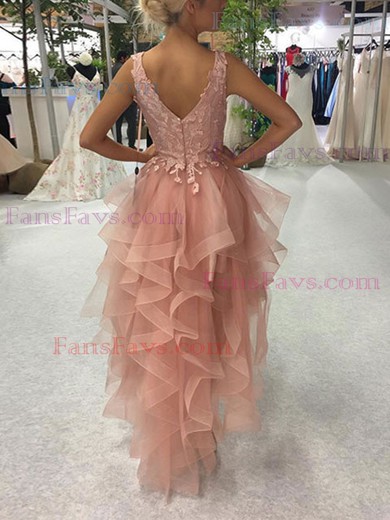 A-line V-neck Tulle Asymmetrical Homecoming Dresses With Lace #Favs020111572