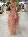 A-line V-neck Tulle Asymmetrical Homecoming Dresses With Lace #Favs020111572