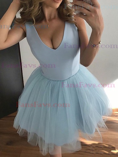 A-line V-neck Tulle Short/Mini Homecoming Dresses #Favs020111575