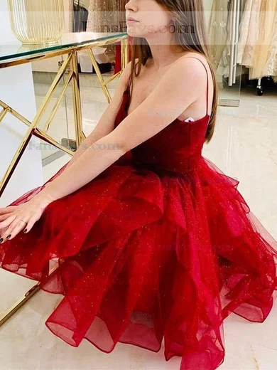 A-line V-neck Glitter Knee-length Homecoming Dresses With Ruffles #Favs020111578