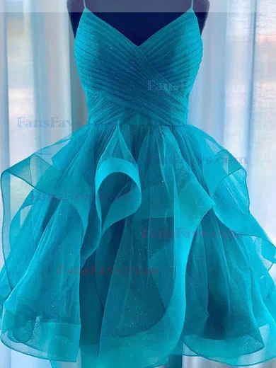 A-line V-neck Glitter Knee-length Homecoming Dresses With Ruffles #Favs020111578