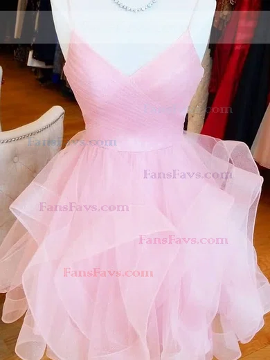 A-line V-neck Glitter Knee-length Homecoming Dresses With Ruffles #Favs020111578