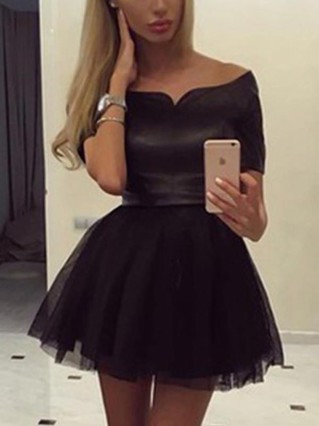 A-line Off-the-shoulder Tulle Short/Mini Homecoming Dresses #Favs020111579