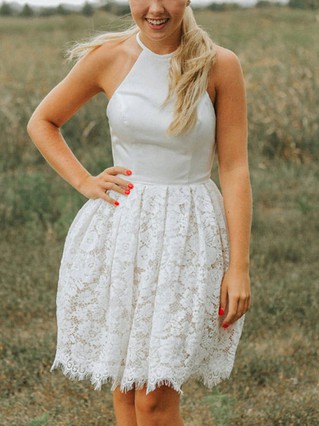 A-line Scoop Neck Lace Knee-length Homecoming Dresses #Favs020111581