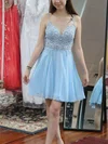 A-line V-neck Chiffon Short/Mini Homecoming Dresses With Lace #Favs020111582