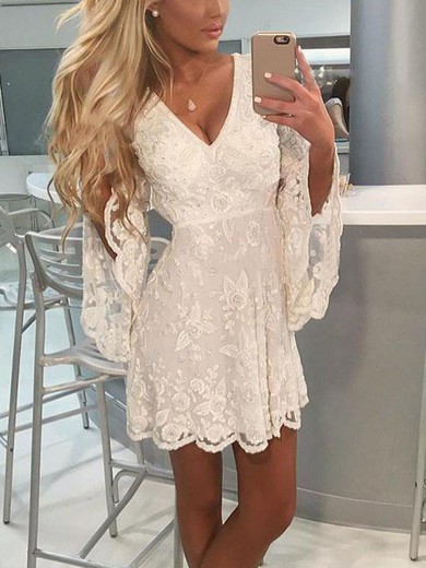 A-line V-neck Lace Short/Mini Homecoming Dresses #Favs020111584