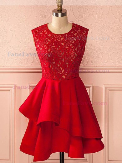 A-line Scoop Neck Satin Short/Mini Homecoming Dresses With Lace #Favs020111585