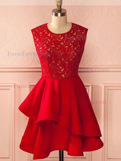 A-line Scoop Neck Satin Short/Mini Homecoming Dresses With Lace #Favs020111585