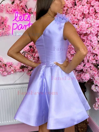 A-line One Shoulder Satin Short/Mini Homecoming Dresses With Flower(s) #Favs020111592