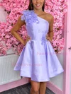A-line One Shoulder Satin Short/Mini Homecoming Dresses With Flower(s) #Favs020111592