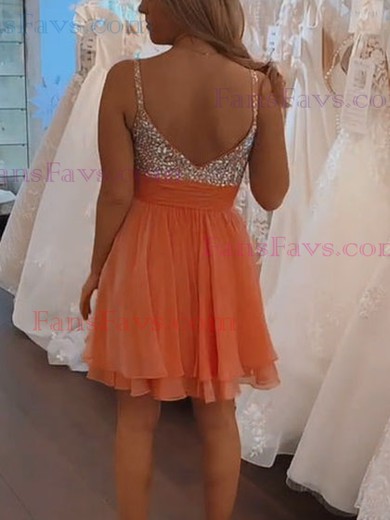 A-line V-neck Chiffon Short/Mini Homecoming Dresses With Beading #Favs020111593