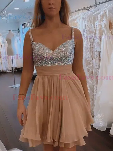 A-line V-neck Chiffon Short/Mini Homecoming Dresses With Beading #Favs020111593