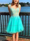 A-line V-neck Lace Tulle Knee-length Homecoming Dresses With Appliques Lace #Favs020111595